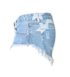Star Print Fringe Denim Shorts for Women