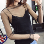 Sheer Lace Long Sleeve Crop Top Mesh Layering Piece