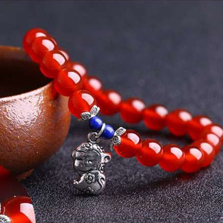 Women's Year the Dog Red Agate Bracelet for Luck