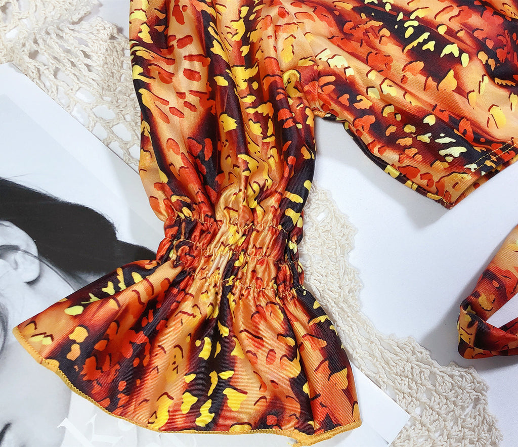 Puff Sleeve Wrap Bikini Set in Leopard Print