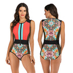 Colorblock Zip-Front Sleeveless Surf Swimsuit