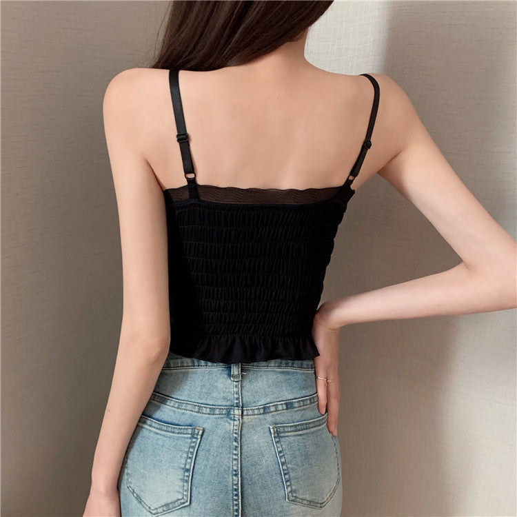 Summer Backless Lace Sling Pleated Tank Top for Women
