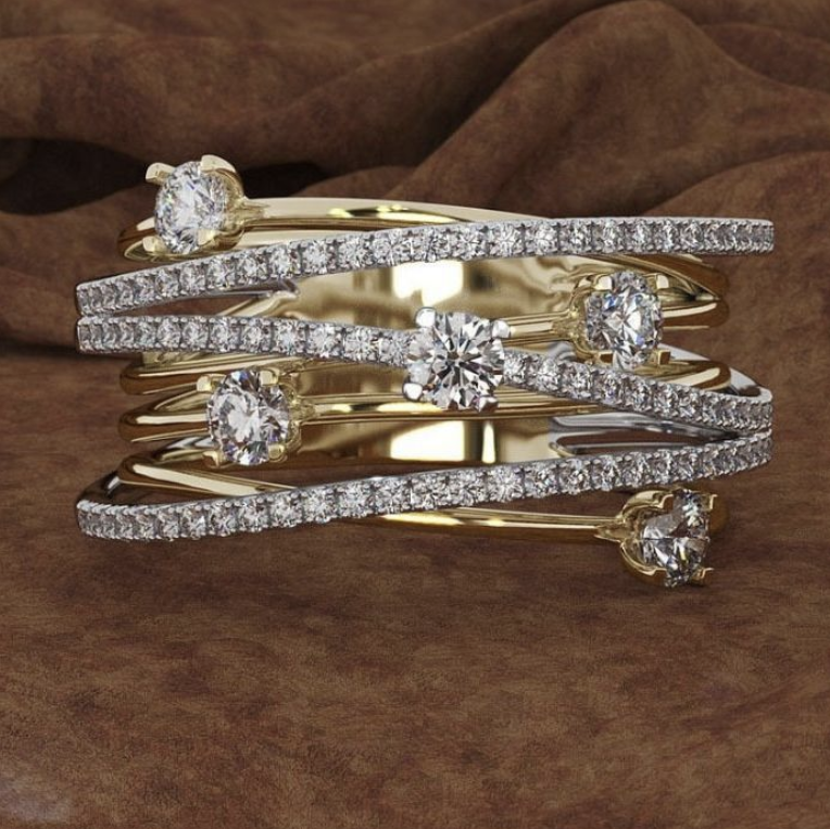 Micro-Inlaid Zircon Cross Color Separation Ring