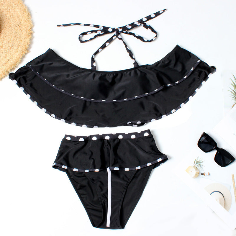 Polka Dot Ruffle Halter Bikini Set