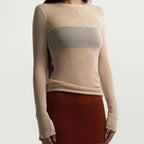 Knitted Casual Brown Women's Long Sleeve Crop Top