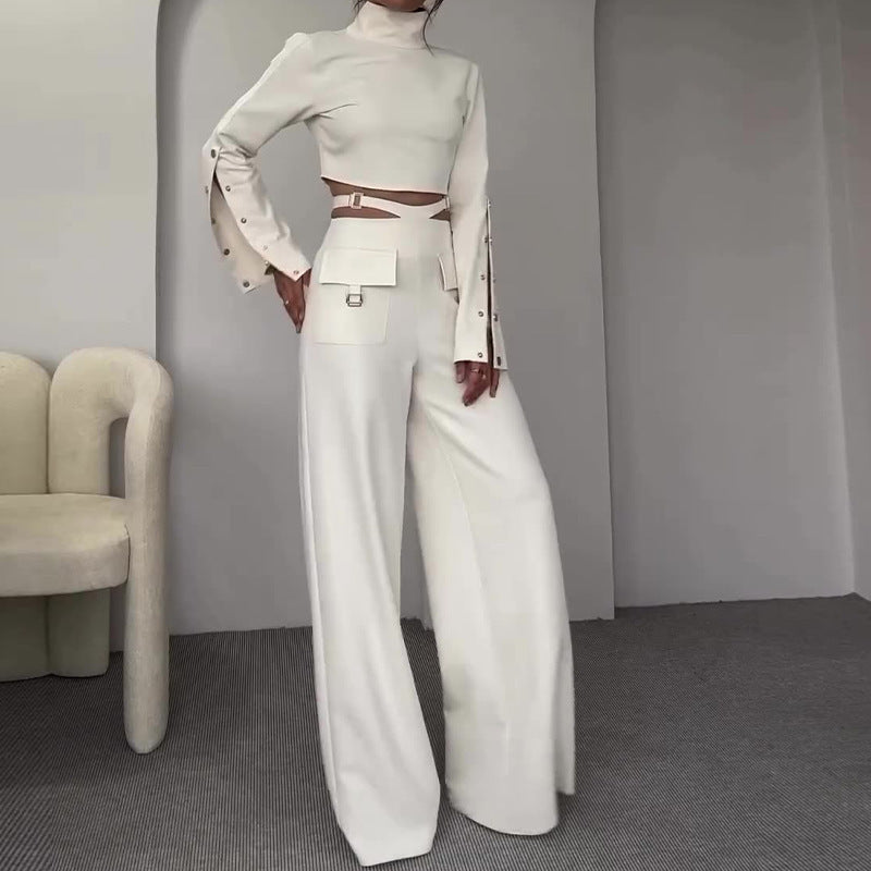 2024 Autumn New Women's Crop Top and High-Waist Pants Set