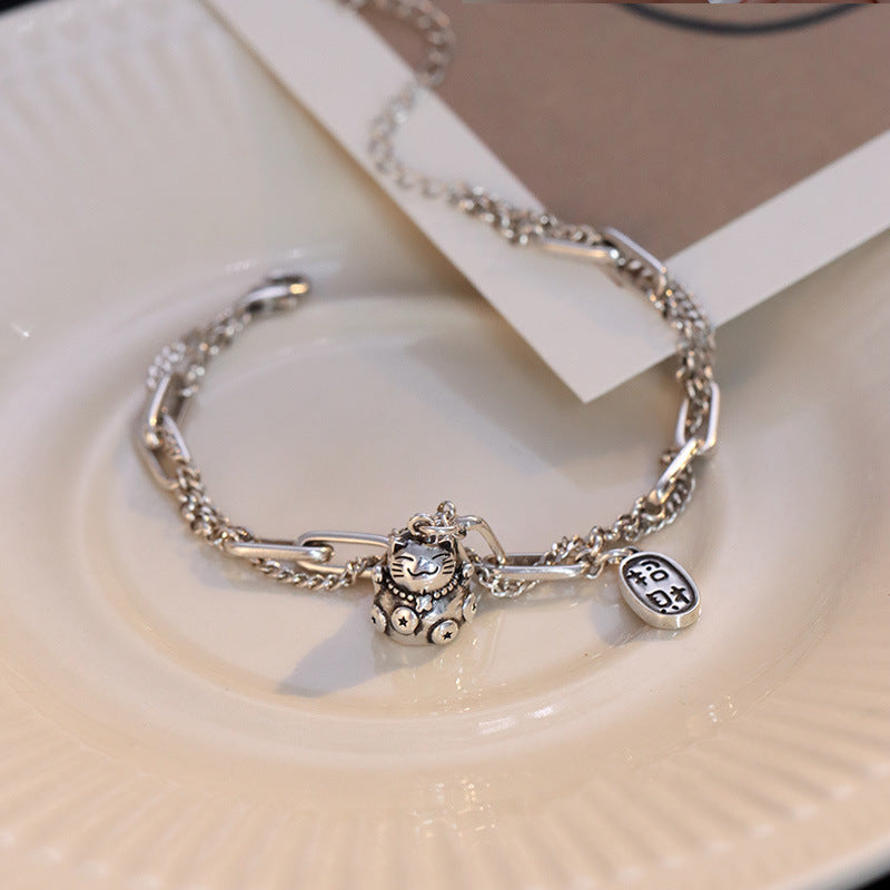 Retro Double Bracelet with Fashion Lucky Cat Design