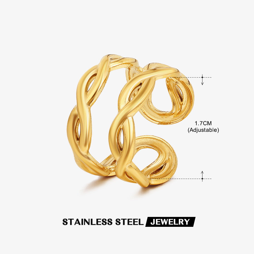 Double Layer Stainless Steel Cross Ring - Fashionable Style