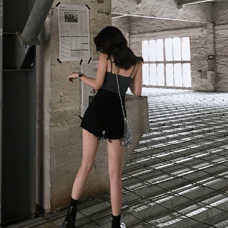 Korean Style 2019 Women's Slim Denim Shorts with Fringes