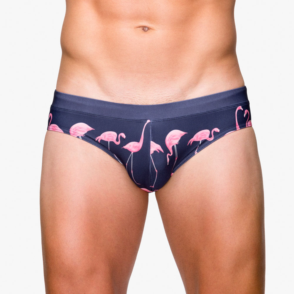 Men's Pink Flamingo Print Swim Briefs