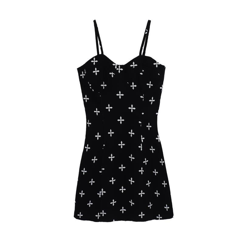Summer Floral A-Line Bodycon Dress with Spaghetti Straps