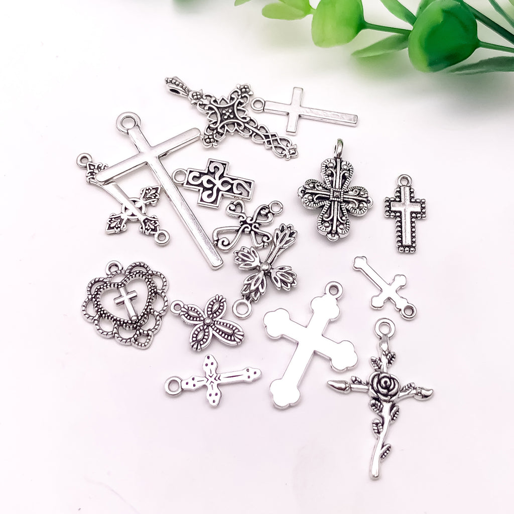DIY Alloy Vintage Silver Cross Pendant for Jewelry