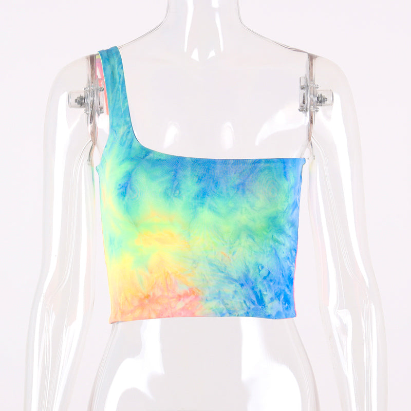Tie-Dye One-Shoulder Sexy Crop Top Tank