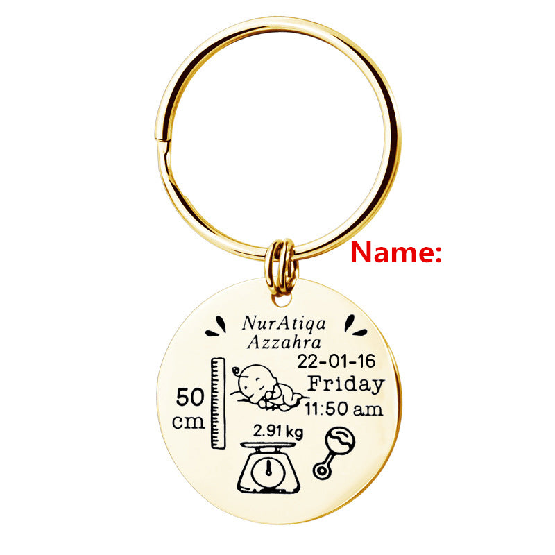 Custom Stainless Steel Keychain with Baby Birth Token | Accessory