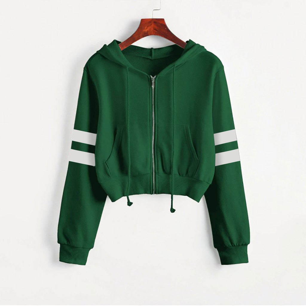 Women’s Y2K Cropped Hoodie - Long Sleeve Stripe Sweatshirt | Streetwear
