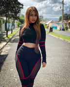 Mesh Panel Sexy Crop Top and High-Waisted Leggings Set