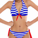 Striped Halter Triangle Bikini Set