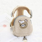 Cute Fleece Pet Backpack with Chest Strap and Leash