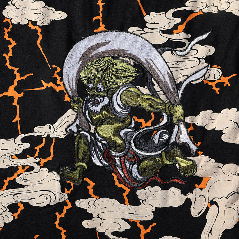 Embroidered Thunder God Short Sleeve Shirt | Streetwear