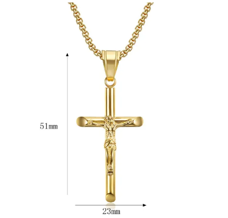 Gold Titanium Steel Crucifix Necklace