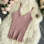 V-neck Summer Off-Shoulder Solid Color Women's Tank Top