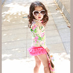 Girls' Floral Long-Sleeve UV Swimsuit Set