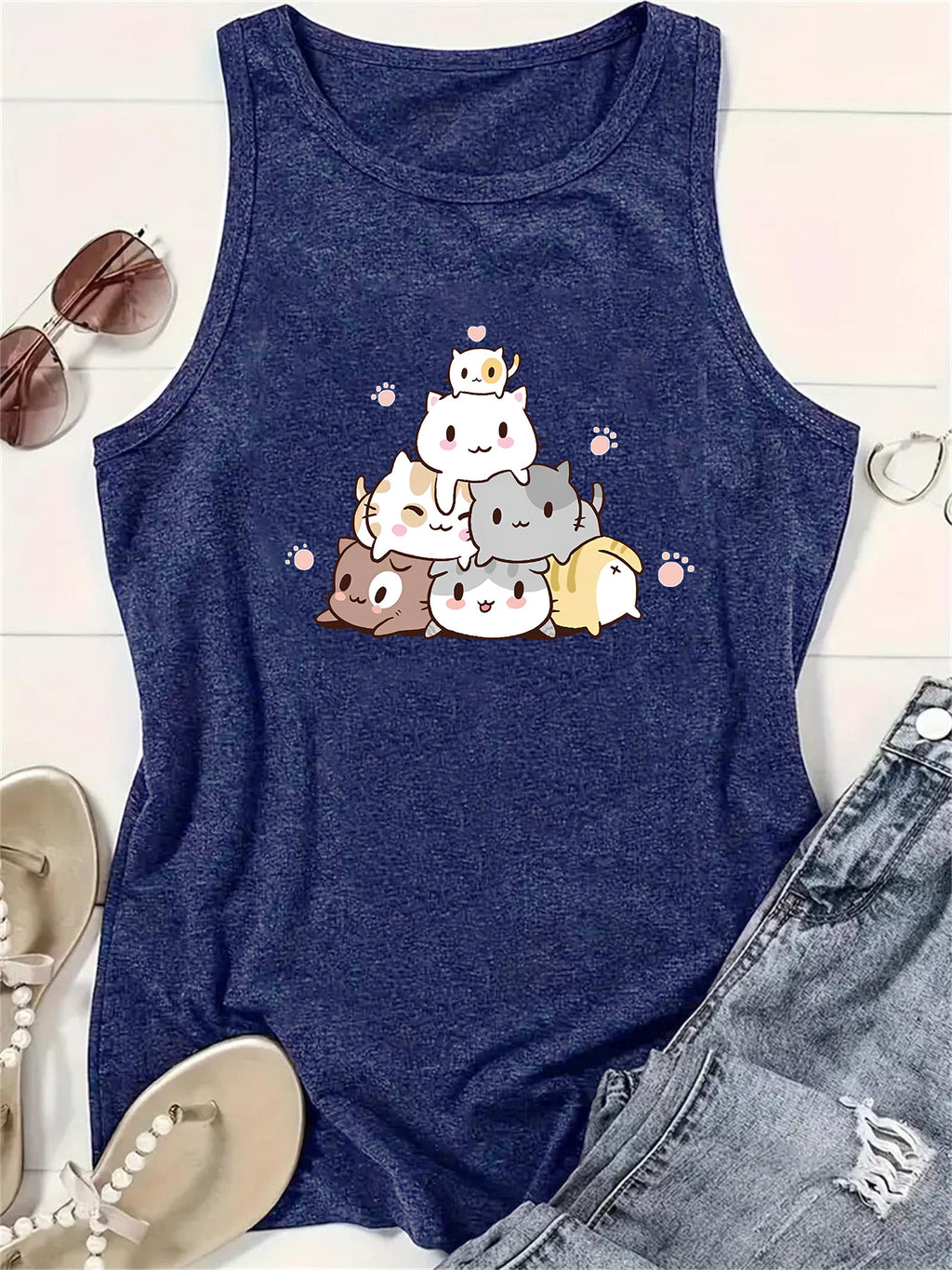 Harajuku Anime Print Sleeveless Crop Top for Students