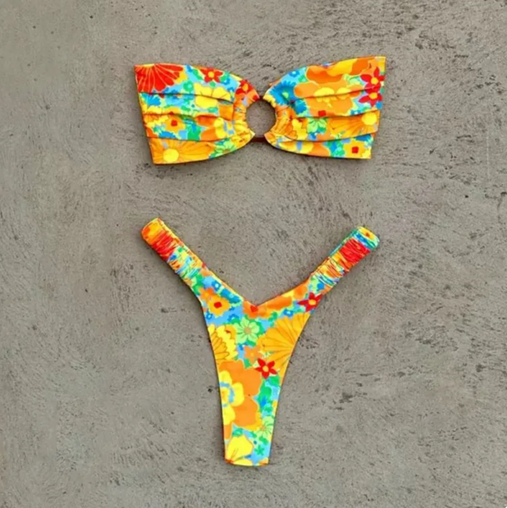 Women's Retro Floral Bandeau Bikini Set