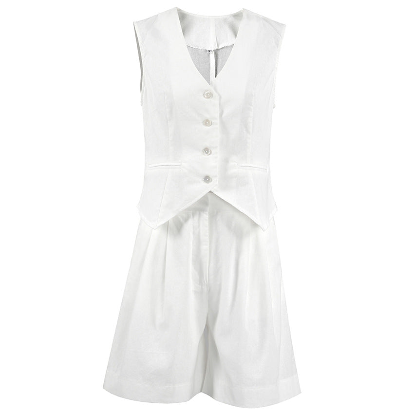 2024 Women's Cotton-Linen Suit Vest and Shorts Set