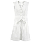 2024 Women's Cotton-Linen Suit Vest and Shorts Set