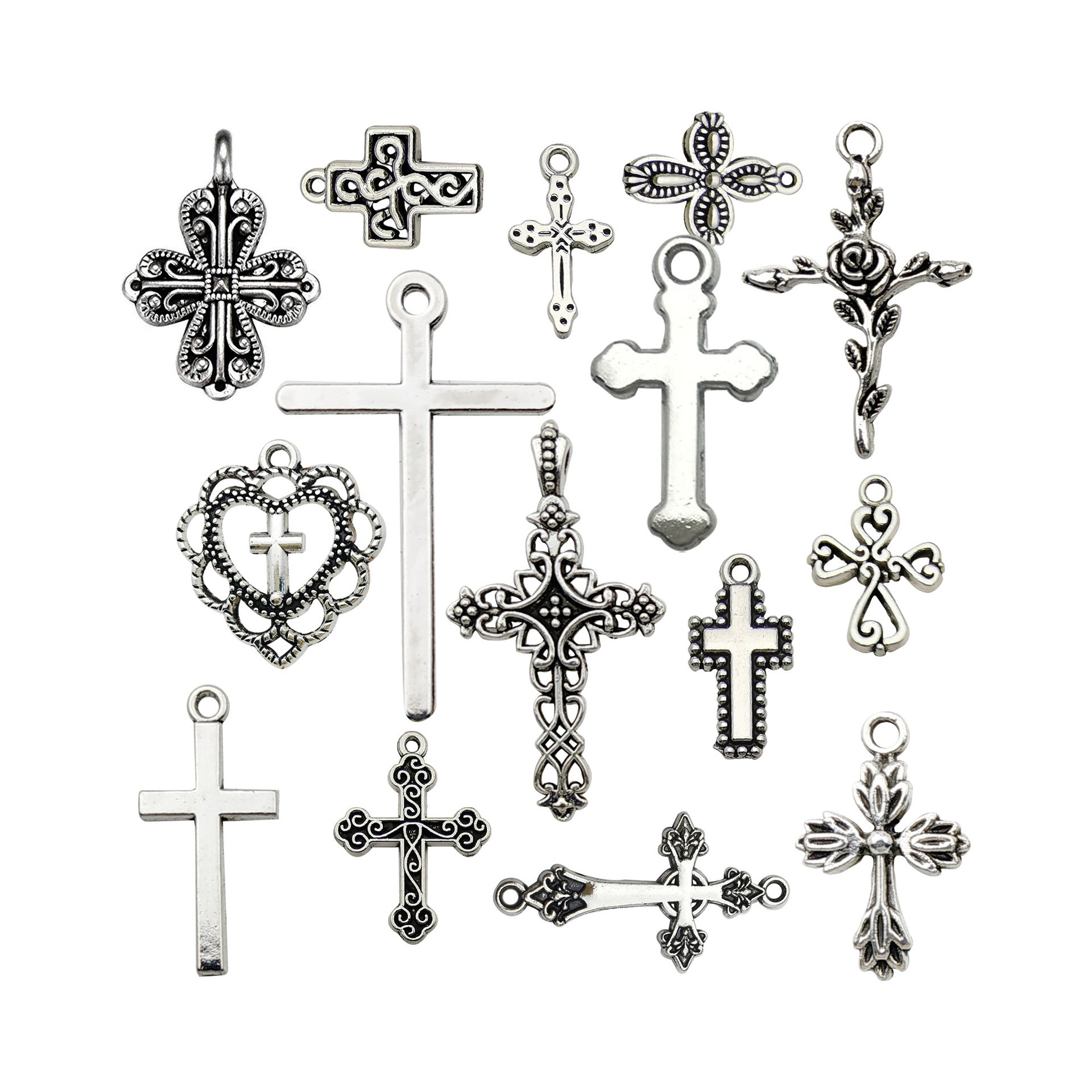 DIY Alloy Vintage Silver Cross Pendant for Jewelry