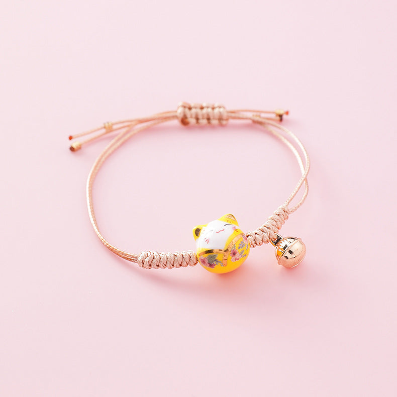 Handcrafted Ceramic Cat Bracelet with Tassels