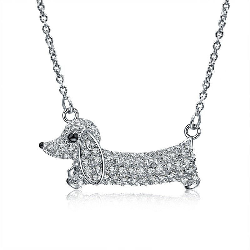 Creative Dachshund Dog Necklace with Zirconia Stones