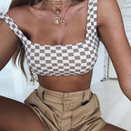 Fashionable Plaid Crop Top and Strap Vest