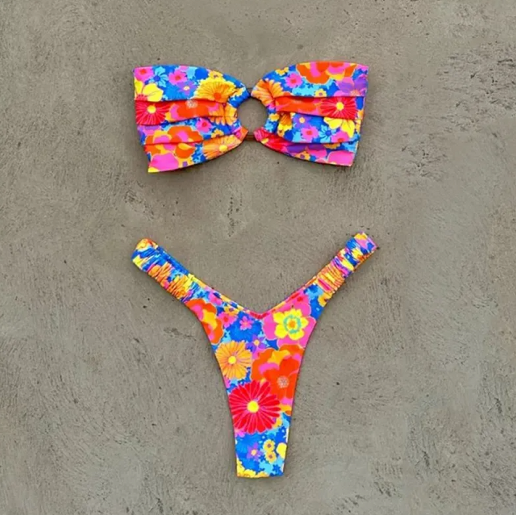 Women's Retro Floral Bandeau Bikini Set