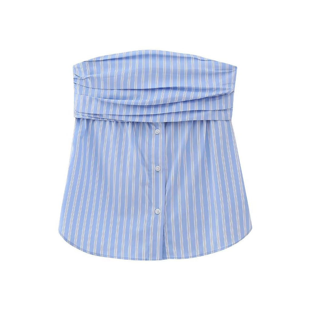 Spring New European Style Pleated Button Crop Top