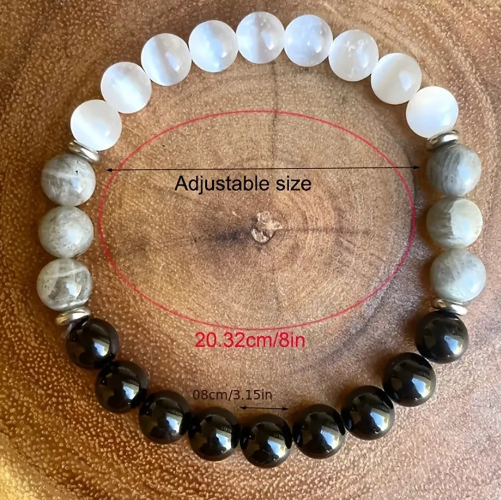 White Cat Eye Map Stone Beaded Bracelet