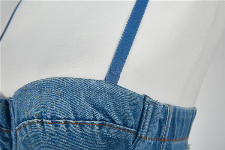 Korean Style Vintage Denim Crop Top for Women