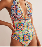 Women's Paisley Print Plunge One-Piece Swimsuit