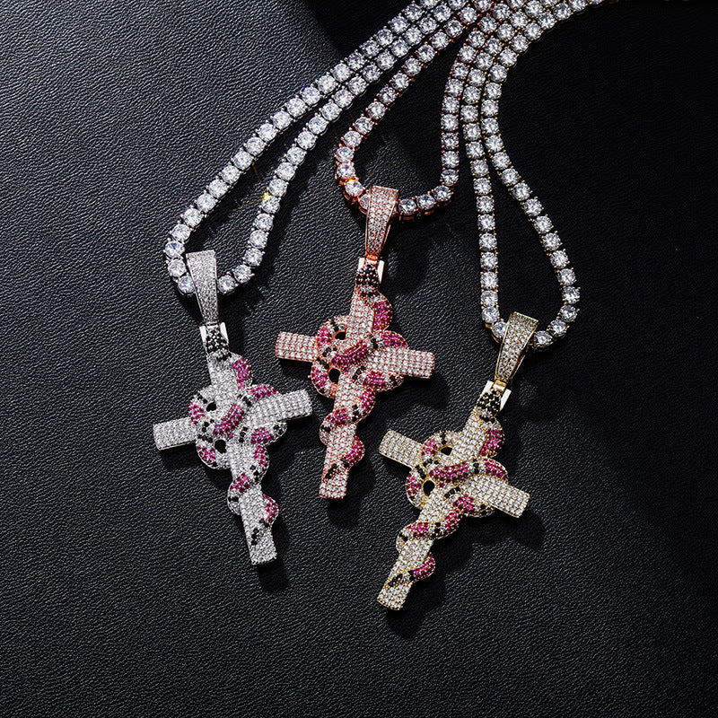 Vintage Snake Cross Pendant Necklace for Men