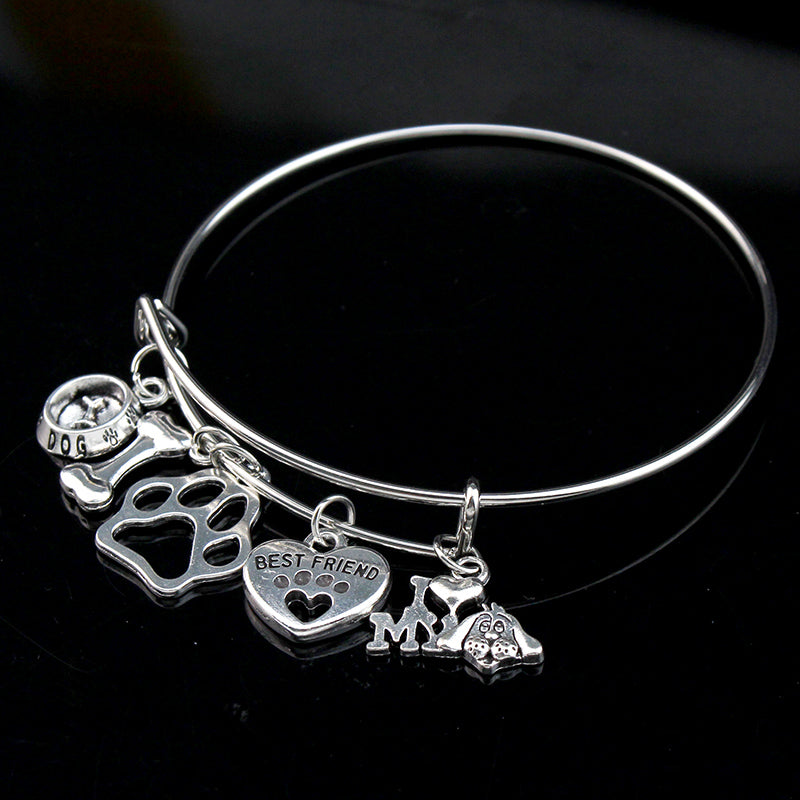 Mini I Love My Dog Bracelet with Paw Print Design