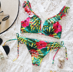 Tropical Floral Ruffle Strap Bikini Set