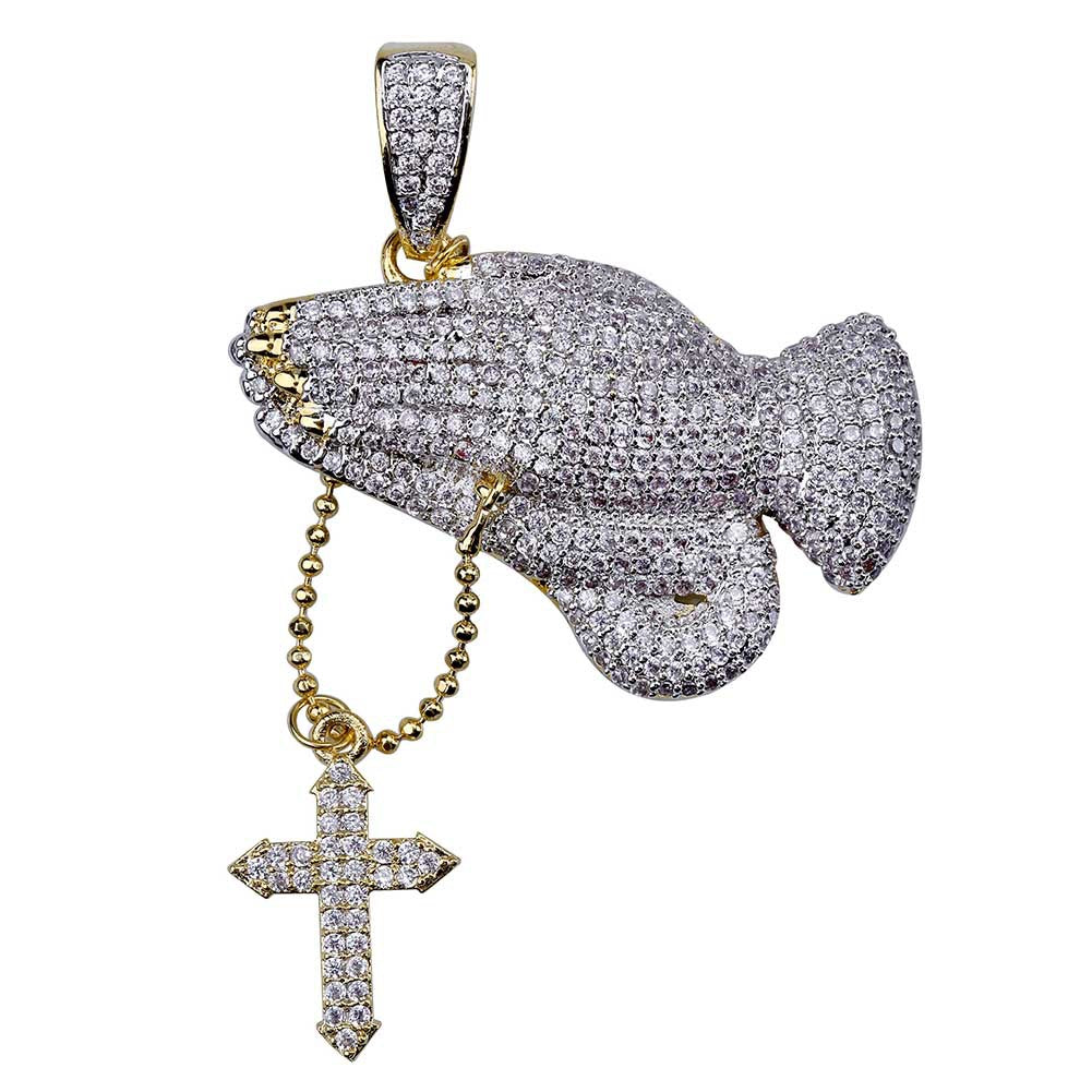 Vintage Cross Prayer Gesture Necklace with Zircon Stones