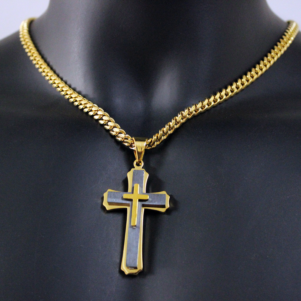 Men's Cross Pendant Steel Chain Necklace | Christian Jewelry