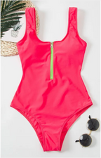 Neon Green Zip-Front One-Piece Swimsuit