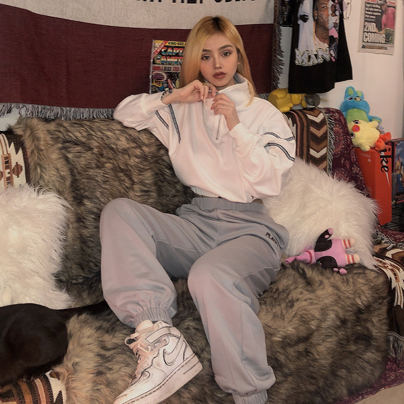 Loose-Fit Cropped Hoodie with Color Block Design