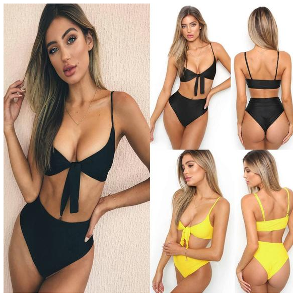 Women's Tie-Front High-Waist Bikini Set