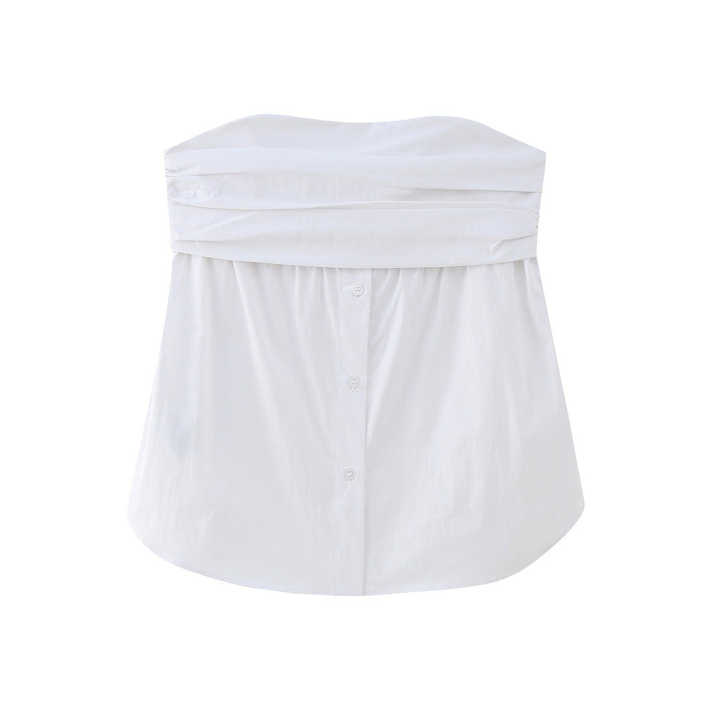Spring New European Style Pleated Button Crop Top