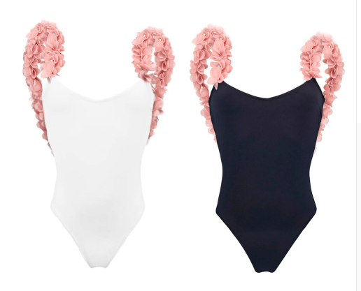 White One-Piece Swimsuit with 3D Floral Strap