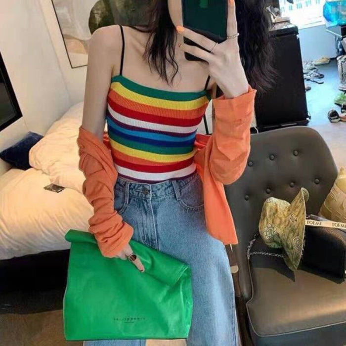 Rainbow Striped Loose Tank Top for Women